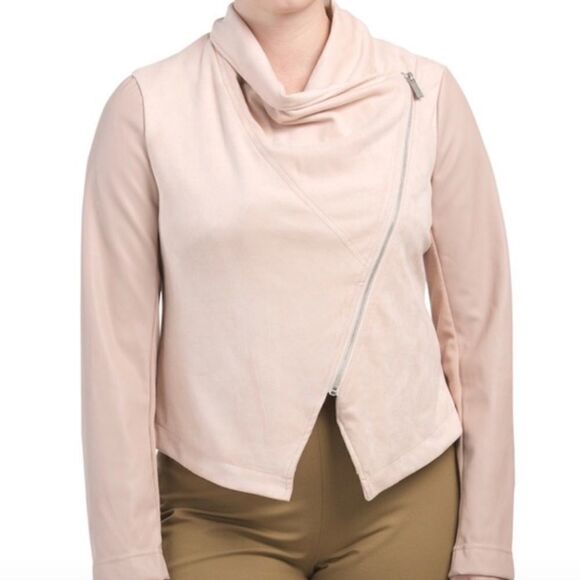 Mystree Size Medium Rose Blush Pink Faux Suede Moto Jacket Wrap - Picture 1 of 3